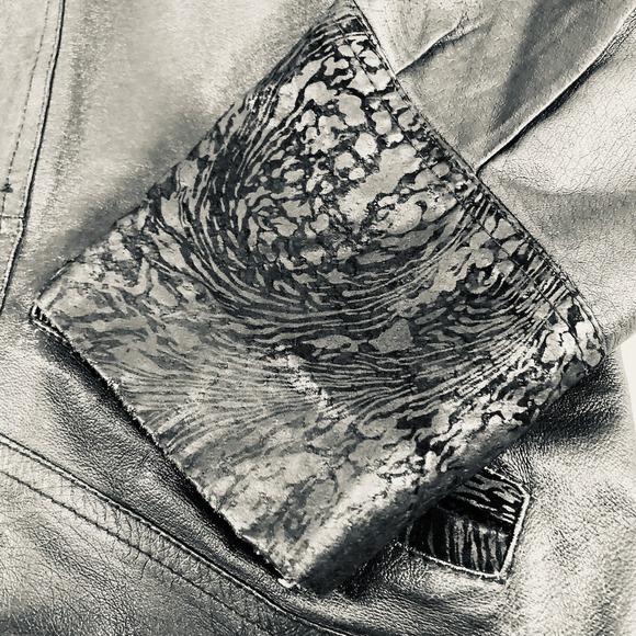 Outbrook Leather Coat Womens Large Black Long Baroque Suede Detail 80s Vintage - Picture 12 of 16